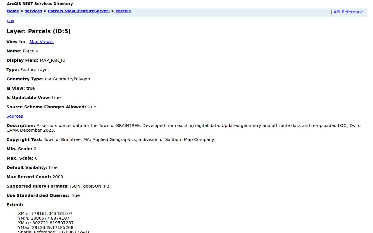 Braintree neighbors official public parcel layer map data